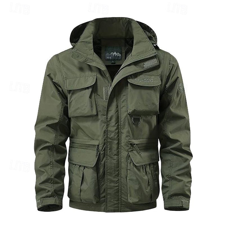 Men's Tactical Hooded Jacket with Multi-Pockets for Outdoor Activities Army Green