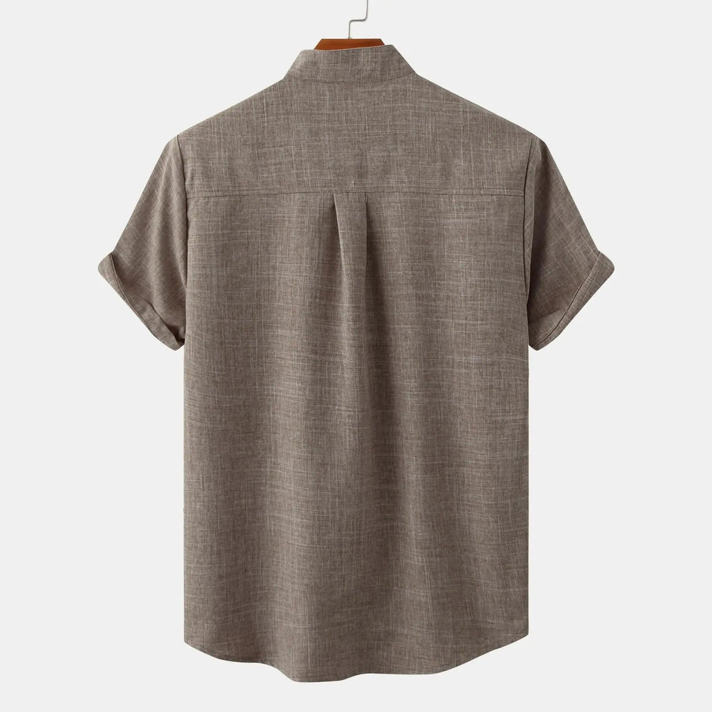 Lightweight Cotton Linen Short Sleeve Shirt Mandarin Collar