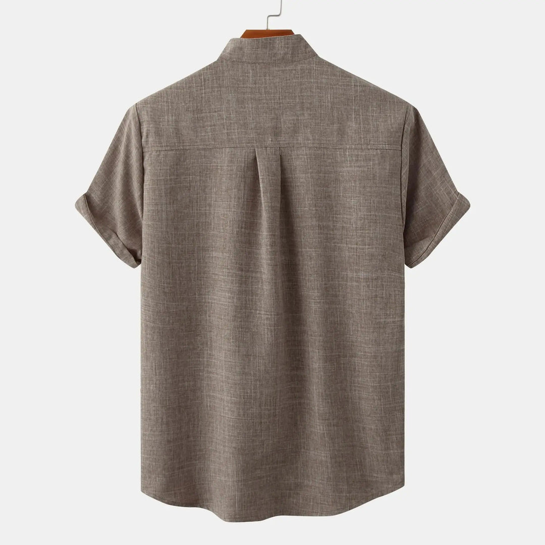 Lightweight Cotton Linen Short Sleeve Shirt Mandarin Collar-MODAUTLET