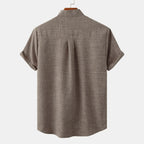 Lightweight Cotton Linen Short Sleeve Shirt Mandarin Collar
