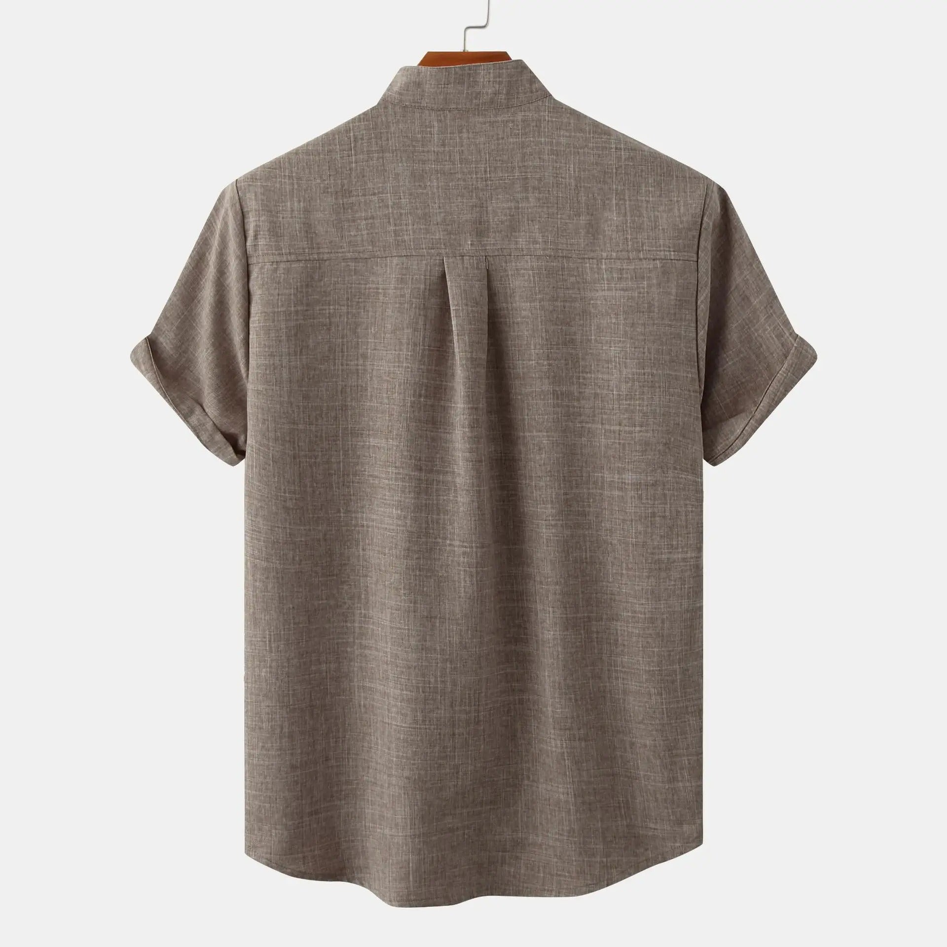 Lightweight Cotton Linen Short Sleeve Shirt Mandarin Collar
