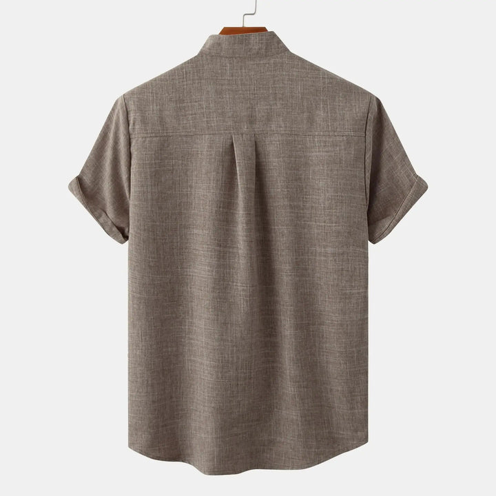 Lightweight Cotton Linen Short Sleeve Shirt Mandarin Collar-MODAUTLET