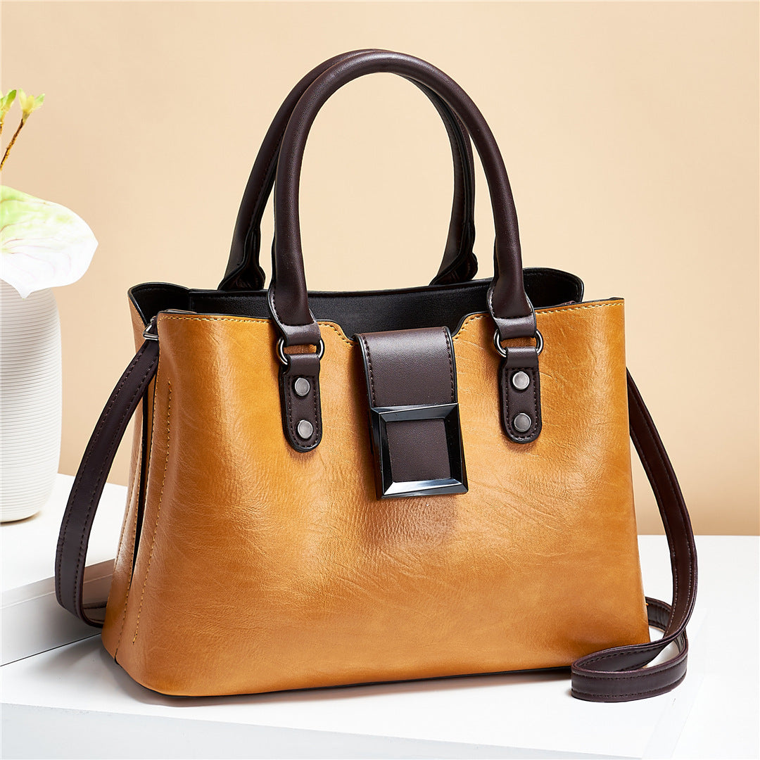 Spacious PU Leather Tote Bag With Large Buckle For Women-MODAUTLET