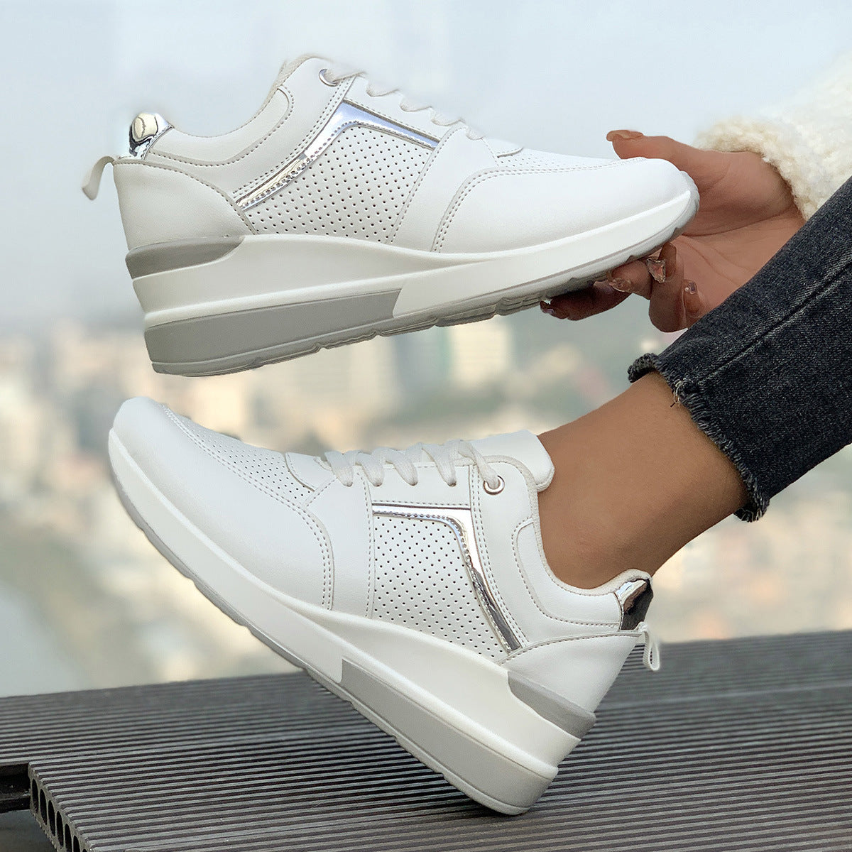 Women's Wedge Platform Sneakers – Sporty Comfort & Elevated Style White