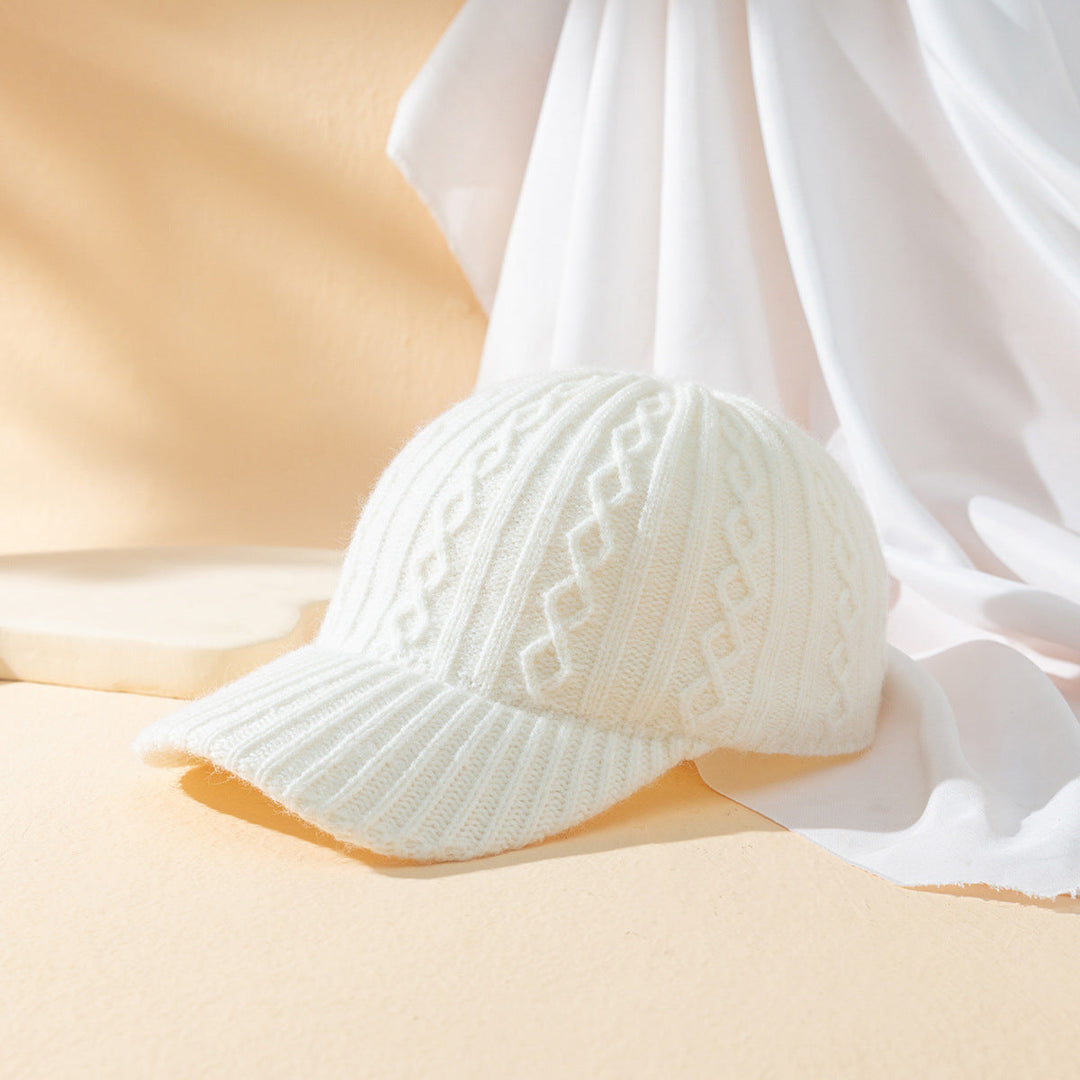 Gorro Feminino de Lã Tricotada Quente Cor Sólida Placa Leve