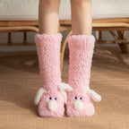 Cozy Cartoon Dog Plush Floor Socks for Women - Non-Slip Winter Warmth Pink Dog One size