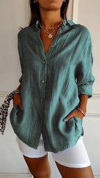Women's Elegant Oversized Blouse Blue Green