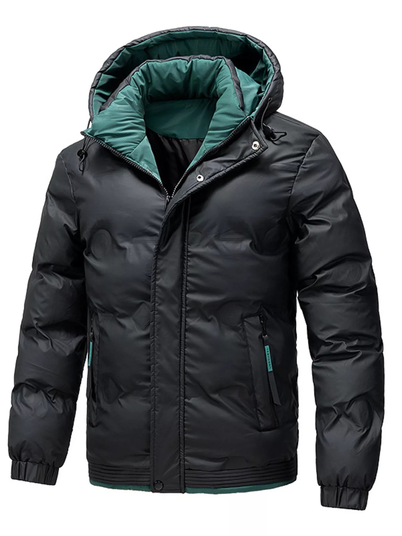 Plus Size Men's Hooded Puffer Jacket Black