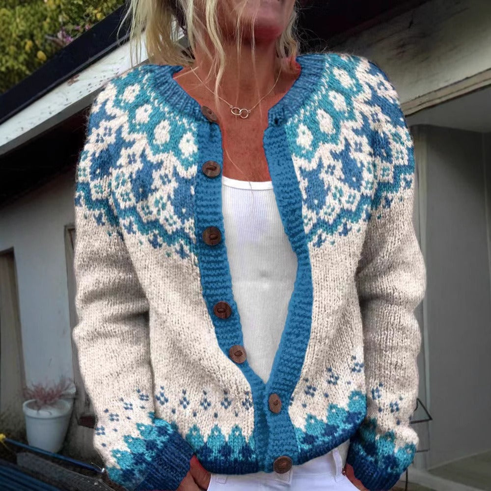 Vintage Fair Isle-strikket cardigan for kvinner