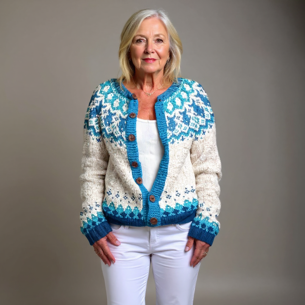 Vintage Fair Isle-strikket cardigan for kvinner