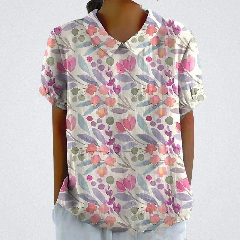 Women's Pastel Garden Blouse White Flowers