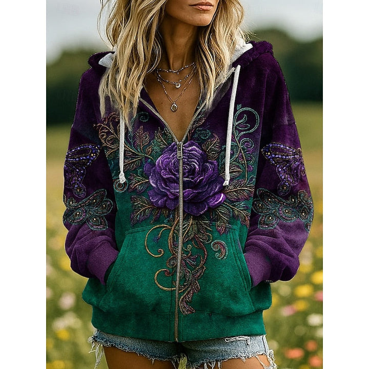 Women's Nature-Print Zip-Up Hoodie