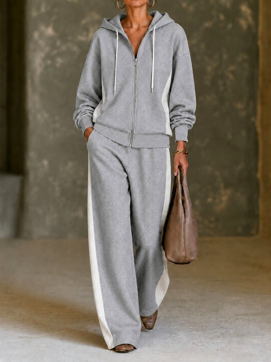 Women's Zip-Up Hooded Wide-Leg Matching Outfit