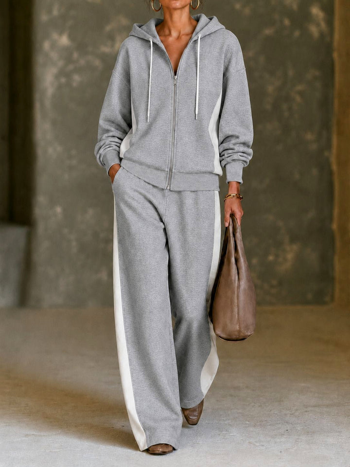 Women's Zip-Up Hooded Wide-Leg Matching Outfit