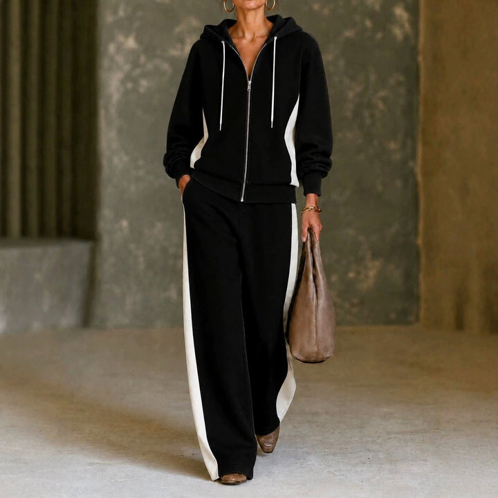 Women's Zip-Up Hooded Wide-Leg Matching Outfit