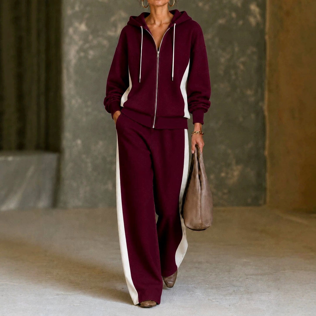 Women's Zip-Up Hooded Wide-Leg Matching Outfit