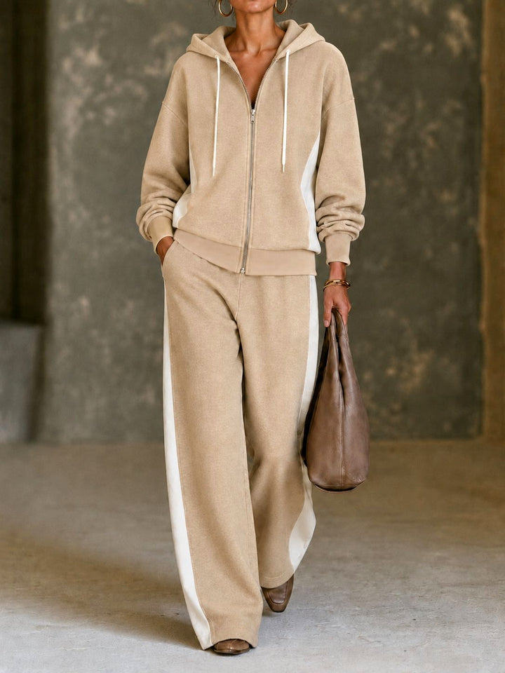 Women's Zip-Up Hooded Wide-Leg Matching Outfit