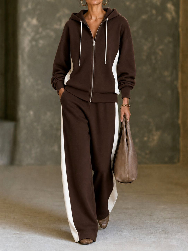 Women's Zip-Up Hooded Wide-Leg Matching Outfit