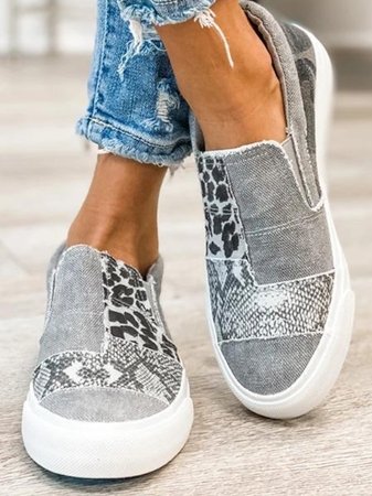 Women's Animal Print Canvas Sneakers Grey