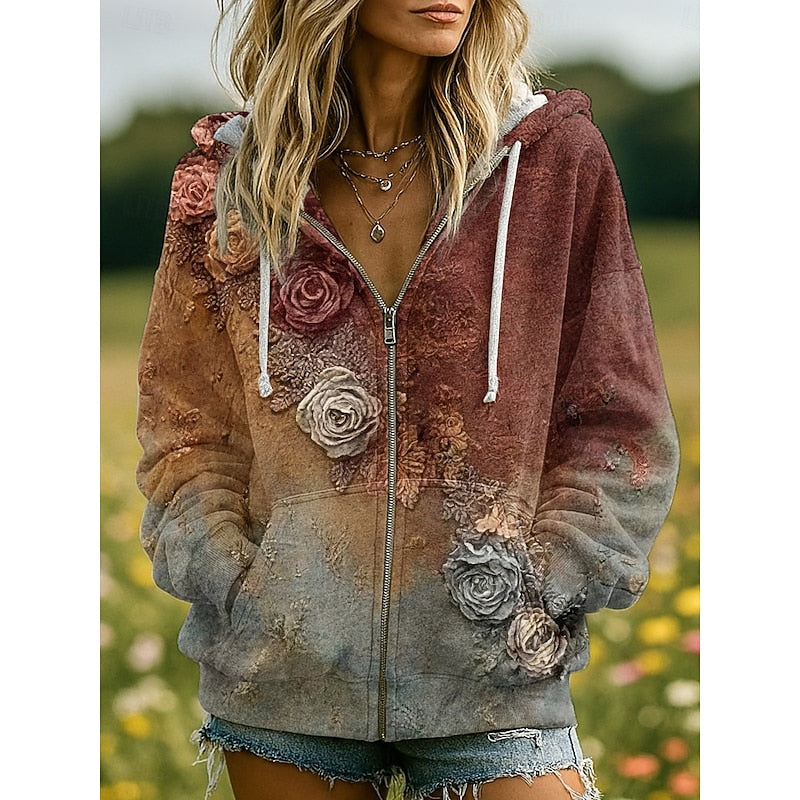 Women's Nature-Print Zip-Up Hoodie