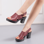 Women's Stylish Genuine Leather Sandals Wine red