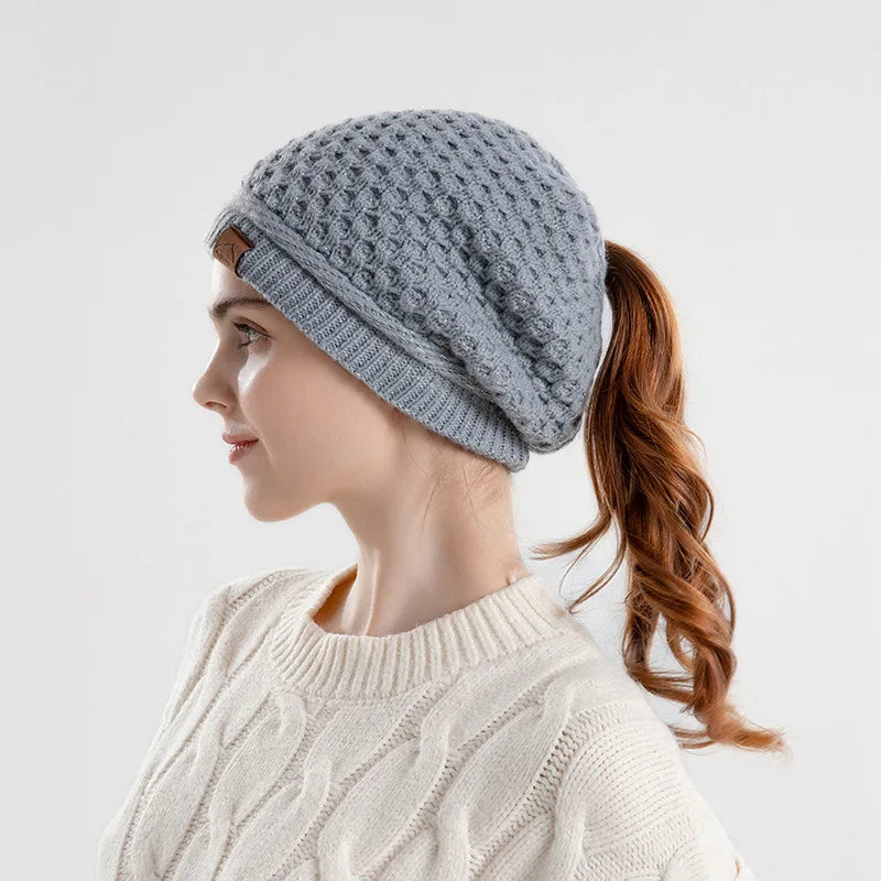 Slouchy Textured Knit Ponytail Beanie for Women – Cozy Casual Comfort-MODAUTLET