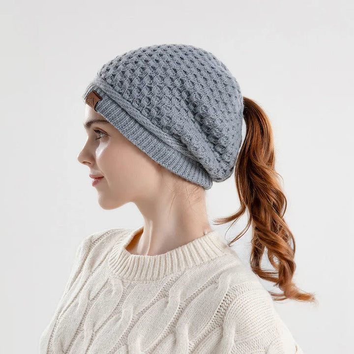 Slouchy Textured Knit Ponytail Beanie for Women – Cozy Casual Comfort-MODAUTLET