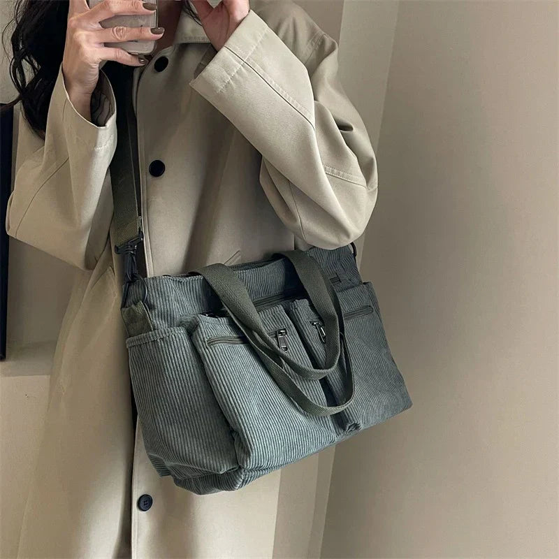Corduroy Tote Bag Large Carryall For Everyday Style-MODAUTLET