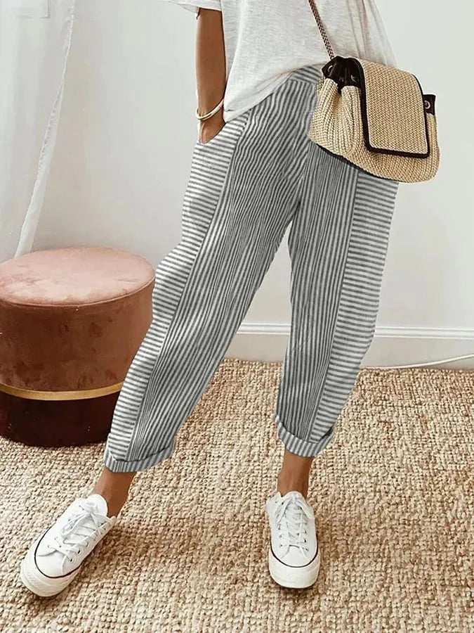 Striped Pants For Everyday Wear Comfortable And Stylish Light grey (Almost sold out)