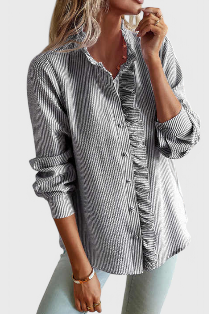 Women's Elegant Ruffles Blouse Gray