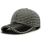 Houndstooth Pattern Leather Cap