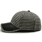 Houndstooth Pattern Leather Cap