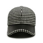 Houndstooth Pattern Leather Cap