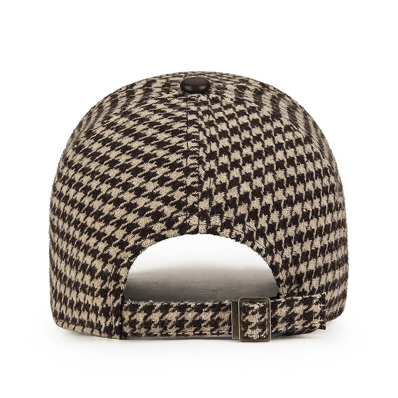 Houndstooth Pattern Leather Cap