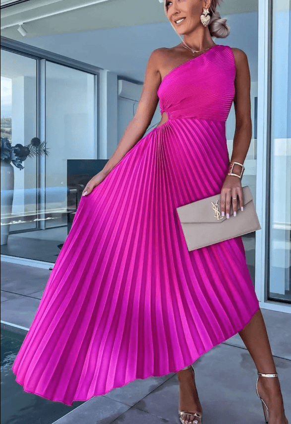 Sarah | Vestido maxi plisado de un solo hombro para mujer