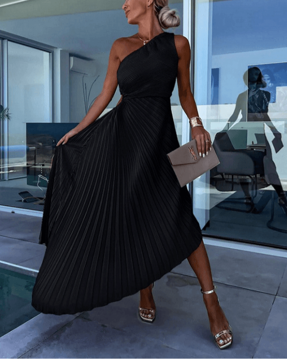 Sarah | Vestido maxi plisado de un solo hombro para mujer