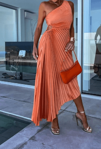 Sarah | Vestido maxi plisado de un solo hombro para mujer