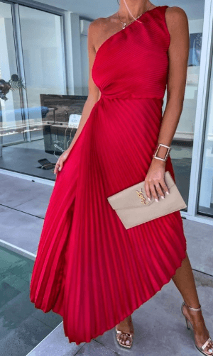 Sarah | Vestido maxi plisado de un solo hombro para mujer