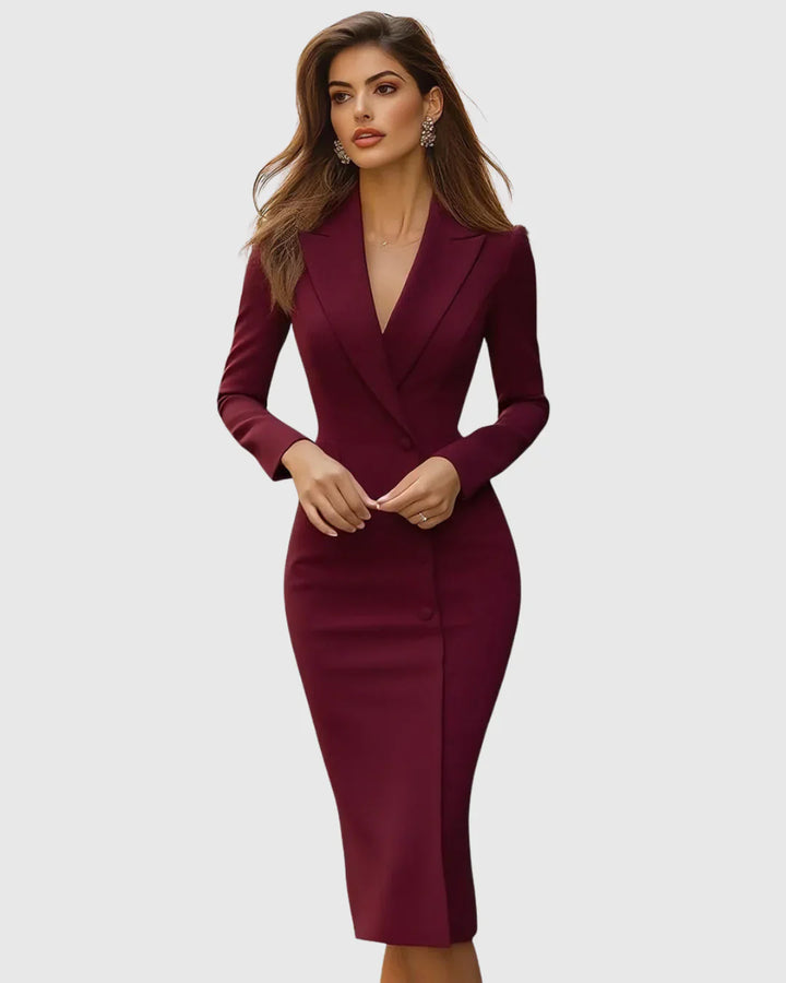 Harper | Vestido Midi Feminino Ajustado com Botões e Mangas Compridas