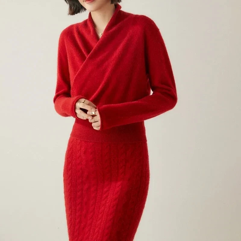 Women's Cashmere V-Neck Wrap Pullover Sweater