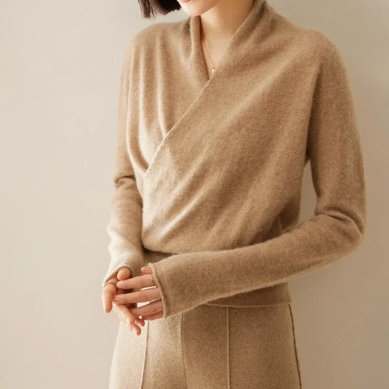 Women's Cashmere V-Neck Wrap Pullover Sweater