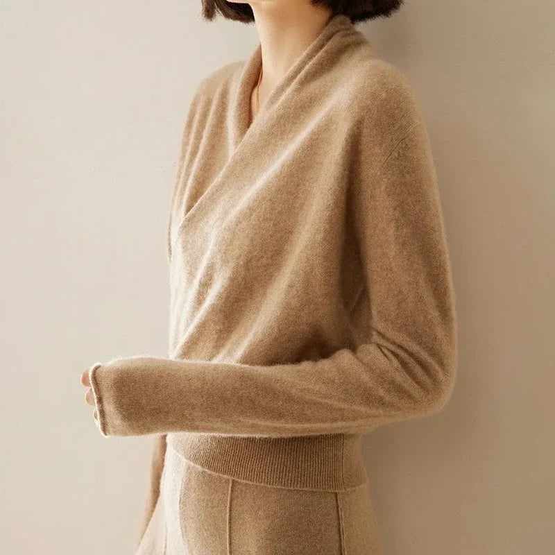 Women's Cashmere V-Neck Wrap Pullover Sweater