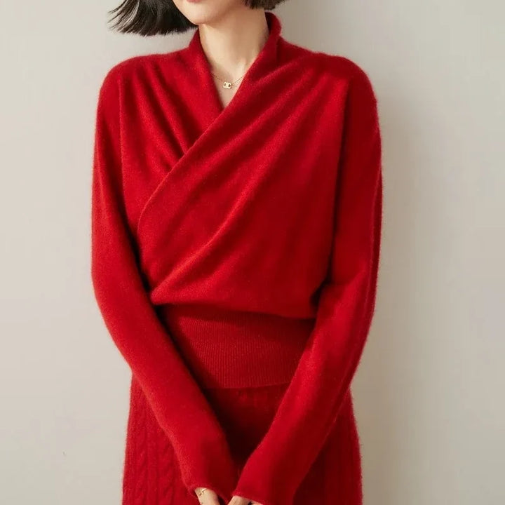 Women's Cashmere V-Neck Wrap Pullover Sweater