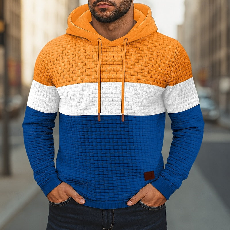 Men's Color Block Textured Hoodie