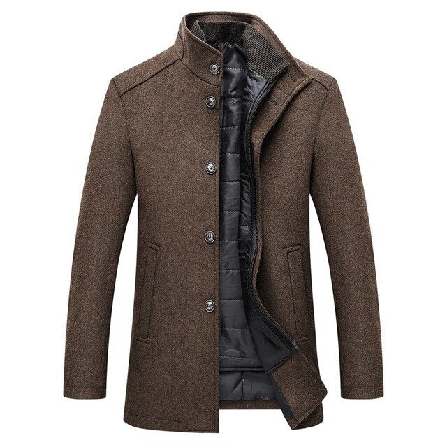 Men's Stylish & Warm Stand Collar Wool Button Coat Camel