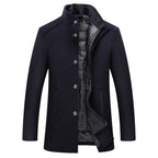 Men's Stylish & Warm Stand Collar Wool Button Coat Navy Blue