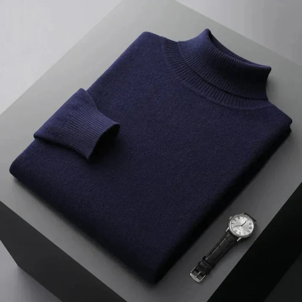 Men's Long Sleeve Relaxed Fit Turtleneck Sweater Dark Blue