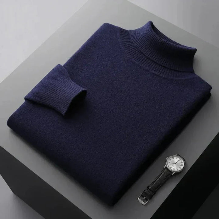 Men's Long Sleeve Relaxed Fit Turtleneck Sweater Dark Blue