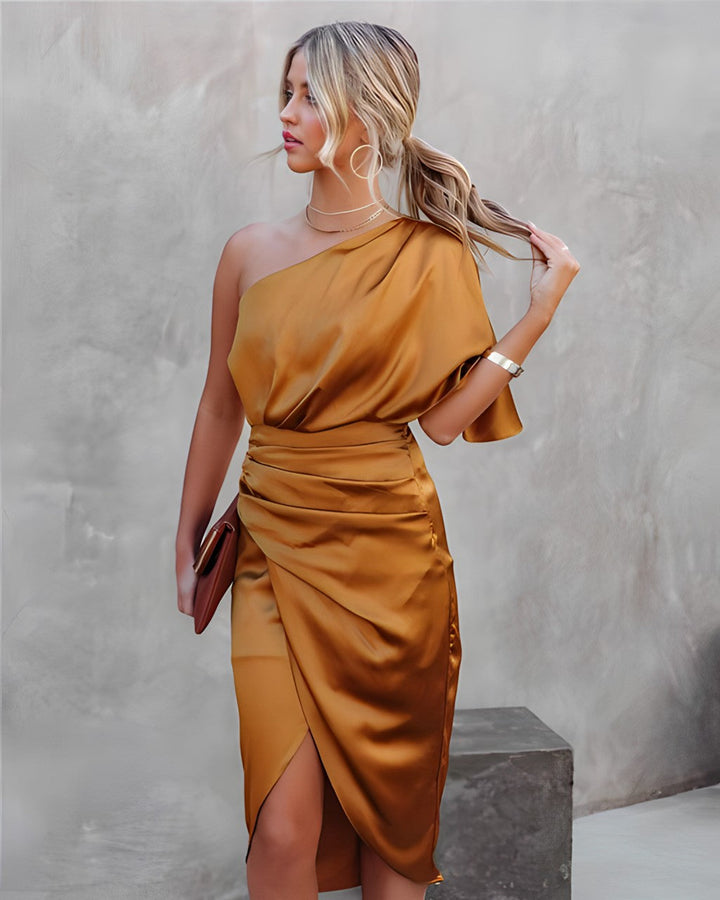 Ava | Damen Midi-Kleid mit Einem Schulterriemen und Wickeldesign für Eleganten Stil