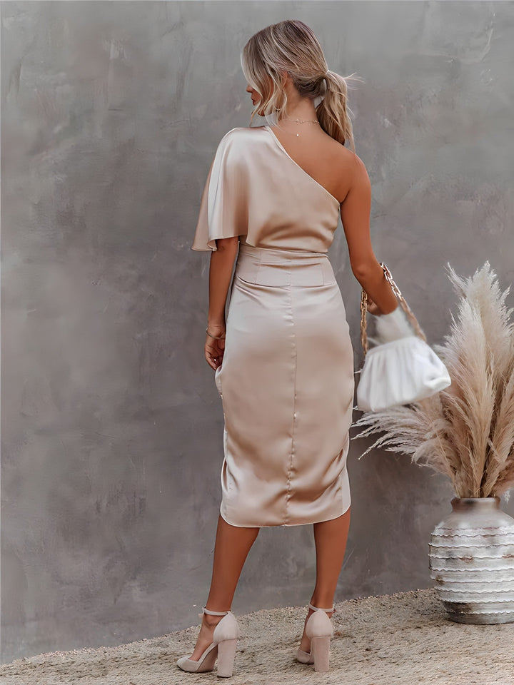 Ava | Damen Midi-Kleid mit Einem Schulterriemen und Wickeldesign für Eleganten Stil